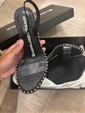 Alexander Wang Black Clear-Front Studded Slingback Sandals